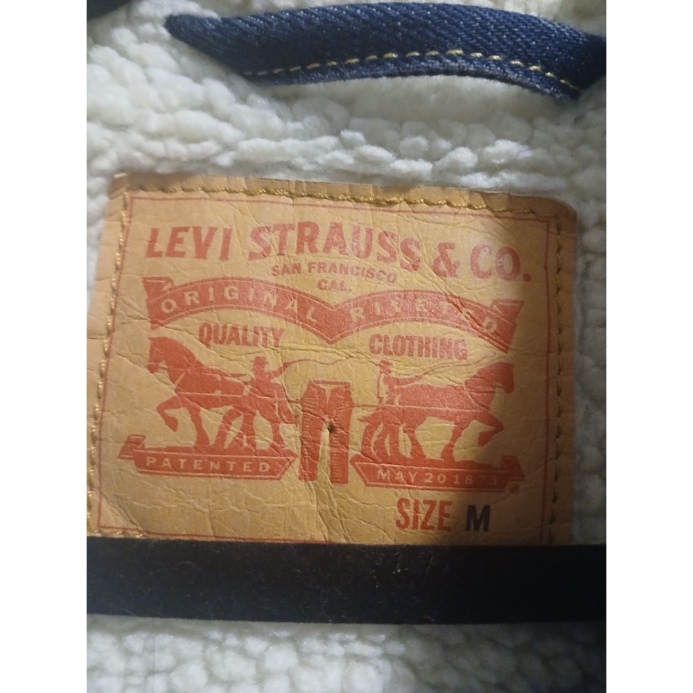 Levi's Denim Sherpa Trucker Jacket Blue Mens Medium  Classic - Picture 3 of 6